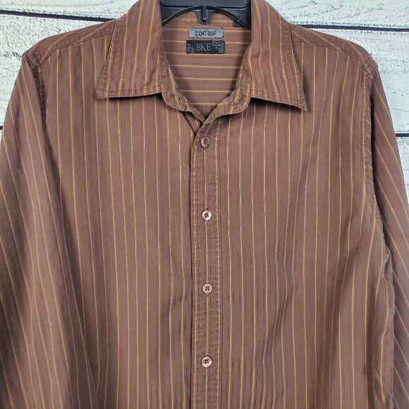 BKE Contour Men’s Long Sleeve Striped Button-Up Shirt Brown Medium Casual Dress - Picture 3 of 7